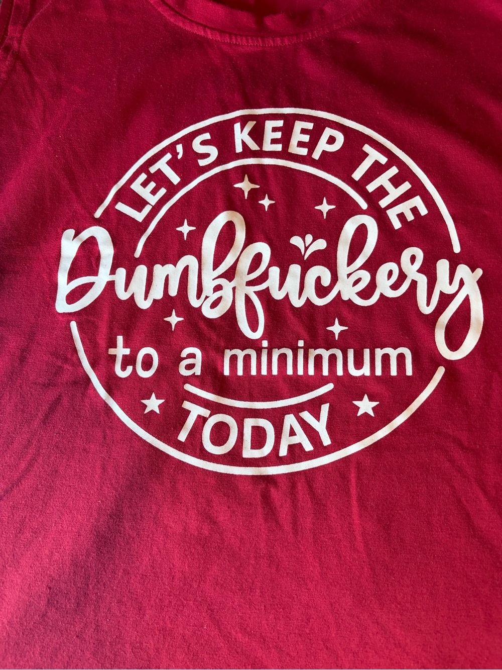 Graphic Tee - 'Let's Keep the Dumbfuckery to a Minimum Today' in Red (Unisex)
